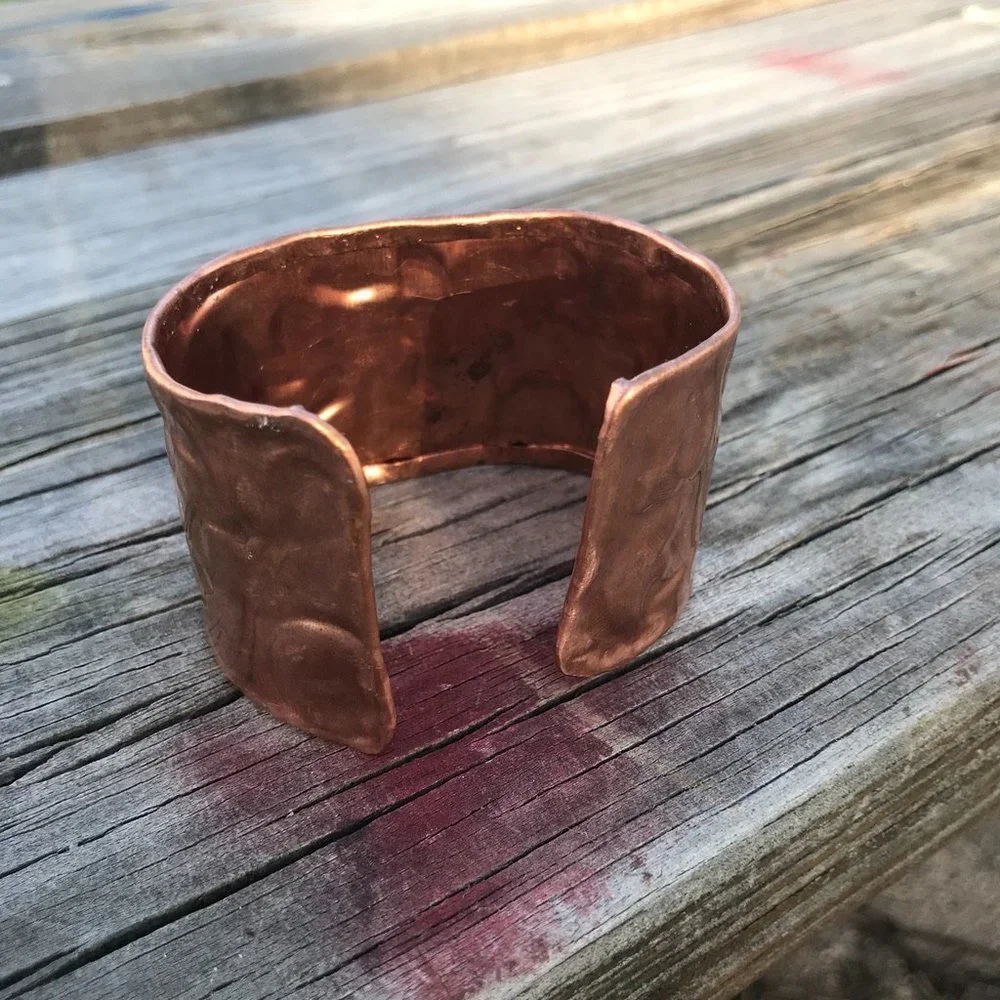 Solid Copper Floral Cuff Bracelet Wide Rustic Handmade Industrial Warrior